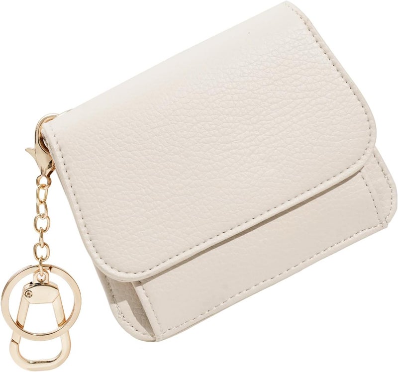 Sunpour Women Small Wallet RFID Blocking Slim Wallet with Coin Pocket Tri-Fold Credit Card Holder with ID Window and Keychain(Beige) - Image 1
